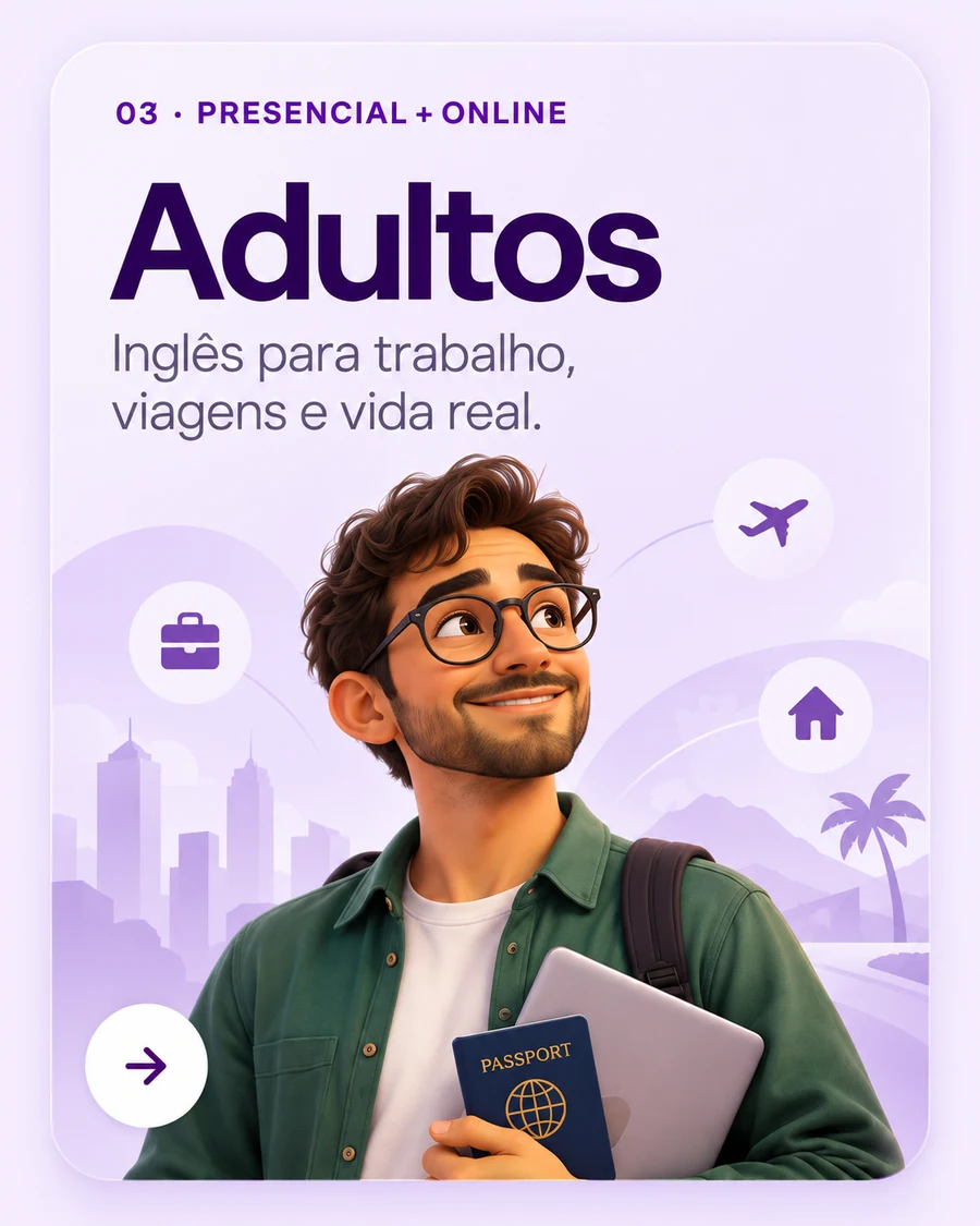 Card do curso Adultos — inglês para trabalho, viagens e vida real.