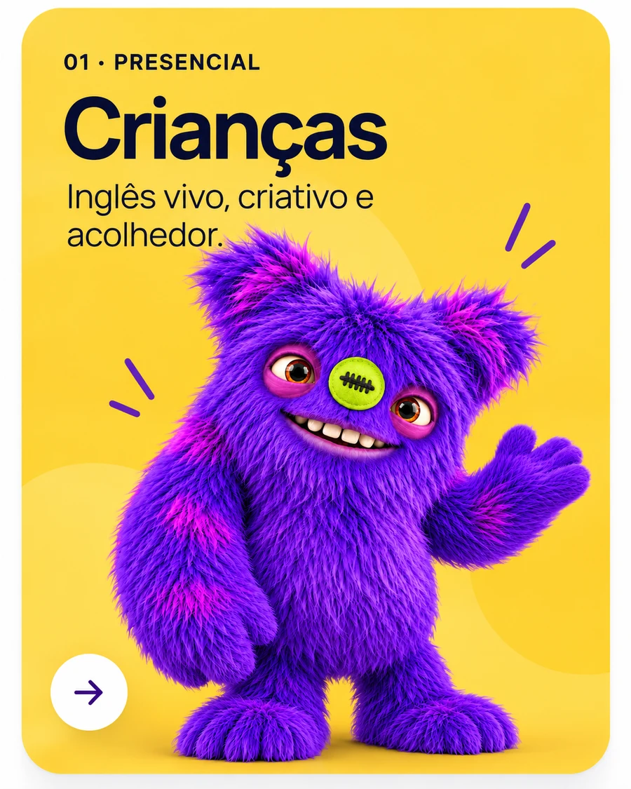 Card do curso Crianças — Inglês vivo, criativo e acolhedor.