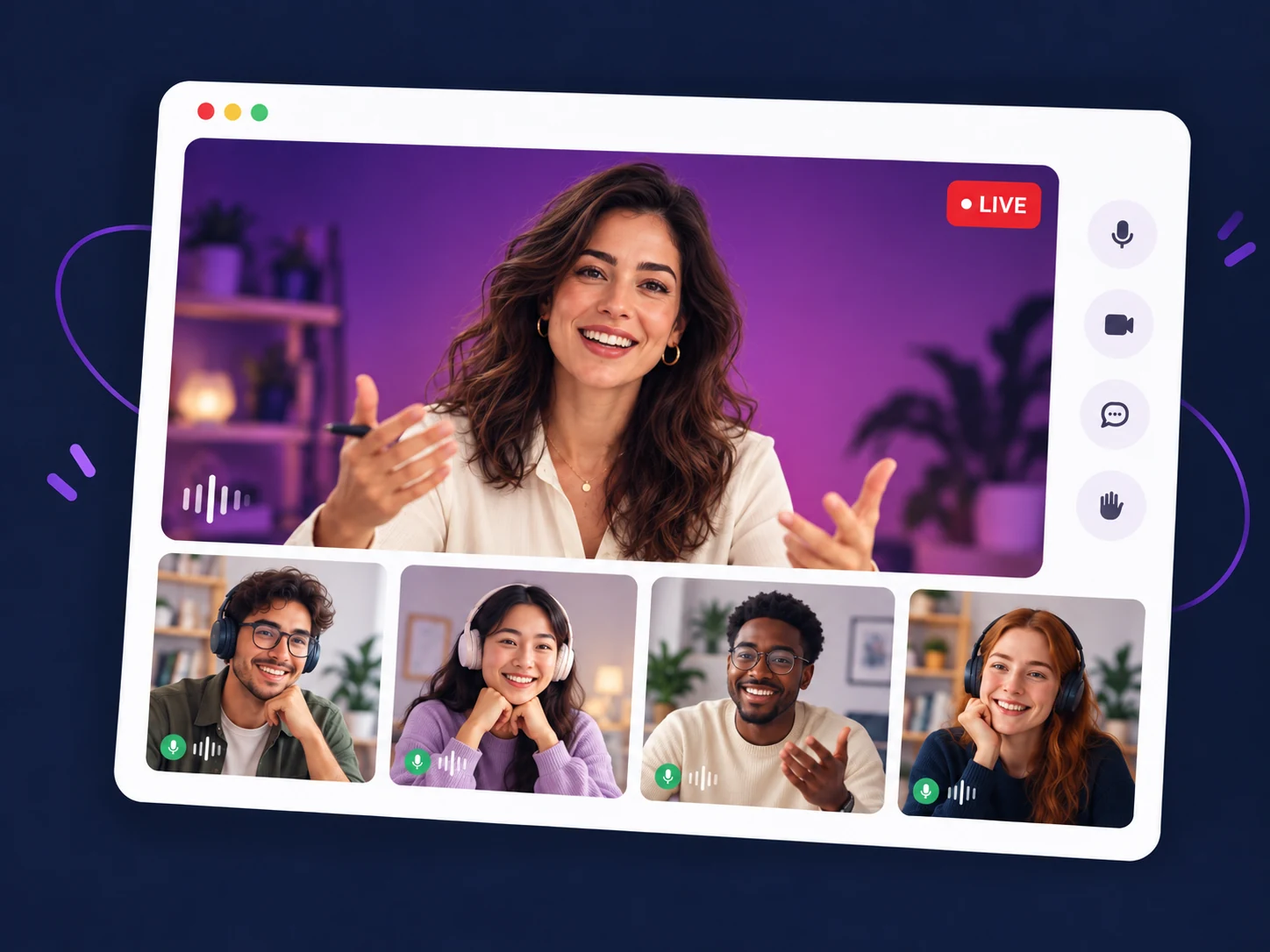 Aula de inglês online ao vivo com professor e alunos